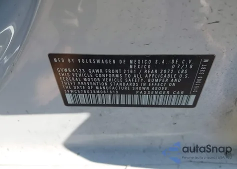 2019 Volkswagen Jetta 1.4T R-Line/1.4T S/1.4T Se из США, поврежденный, VIN 3VWC57BU2KM081619